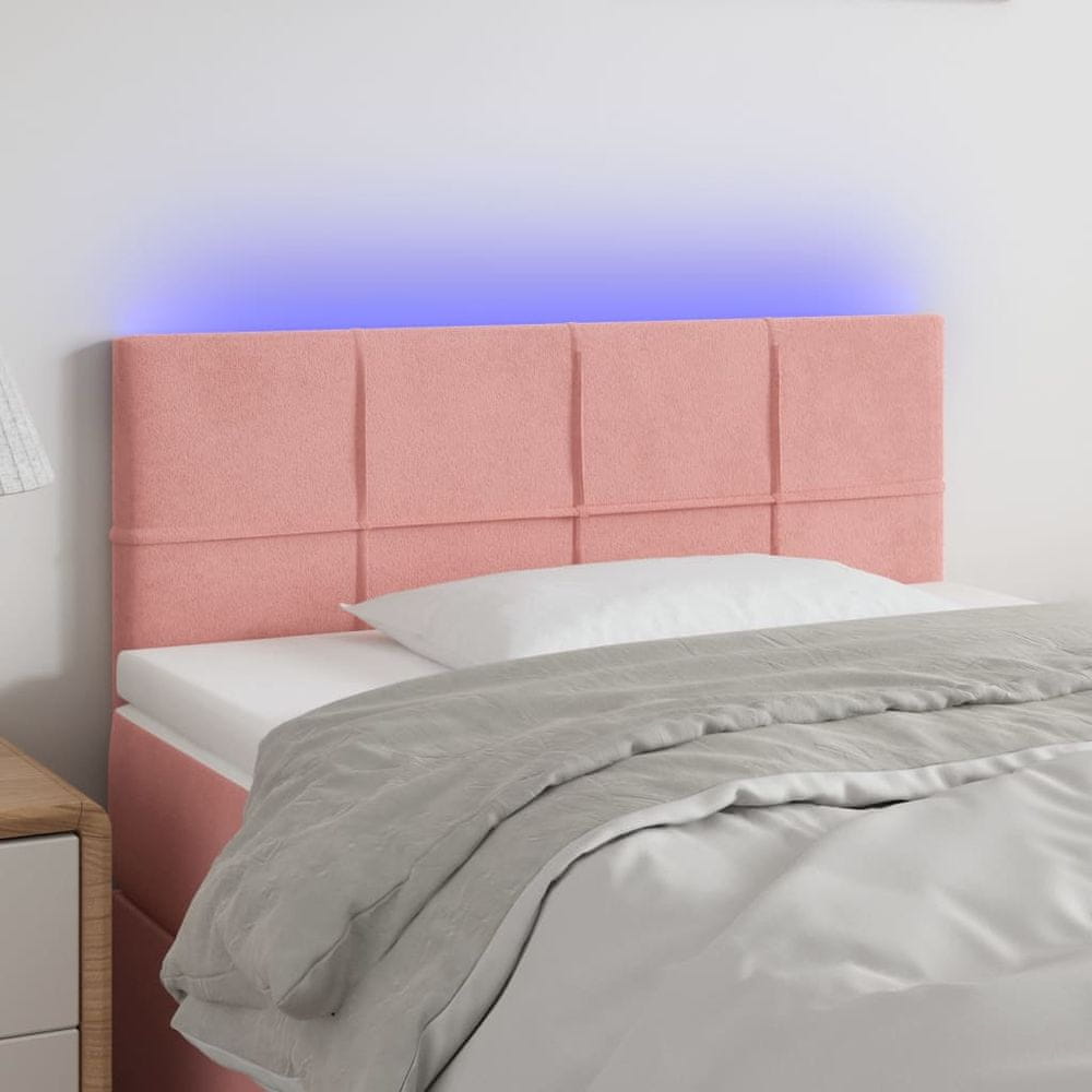Vidaxl Čelo postele s LED ružové 80x5x78/88 cm zamat